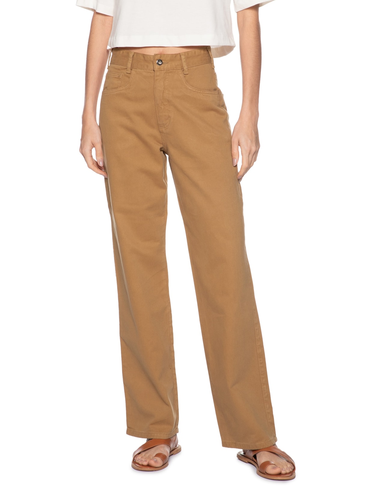 Calça Feminina Reta Bege Basiq