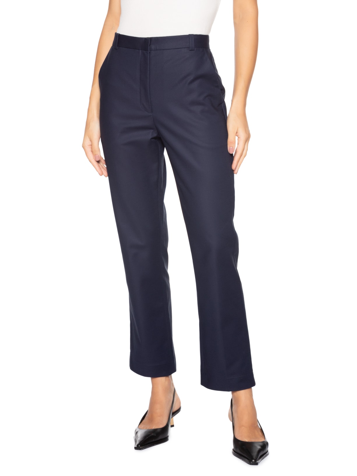 Calça Feminina Reta Bolso Faca Azul Andrea Marques