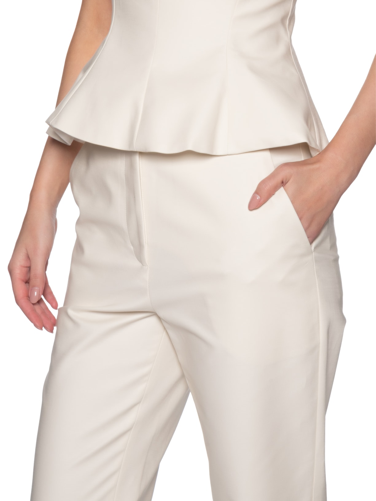 Calça Feminina Reta Bolso Faca Off White Andrea Marques