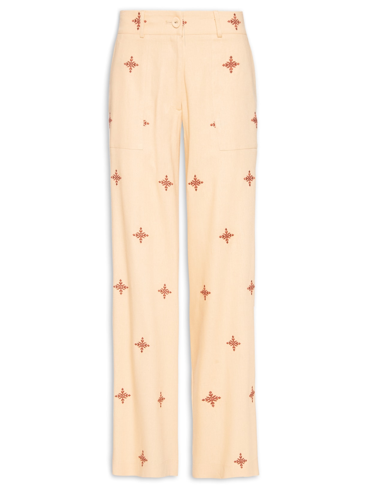 Calça Feminina Reta Bordado Kamy - Bege