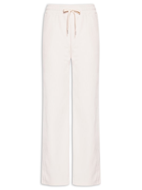 Calça Feminina Reta Canelada Aveludada - Off White