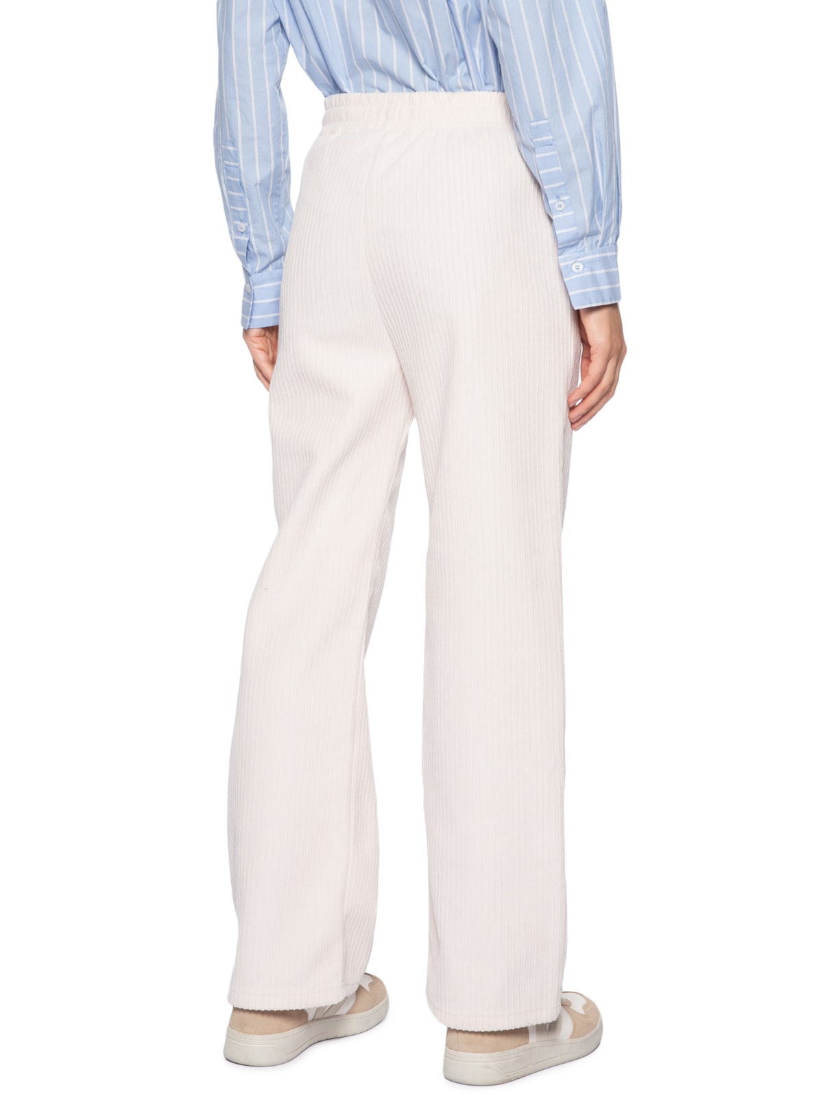 Calça Feminina Reta Canelada Aveludada Off White Basiq