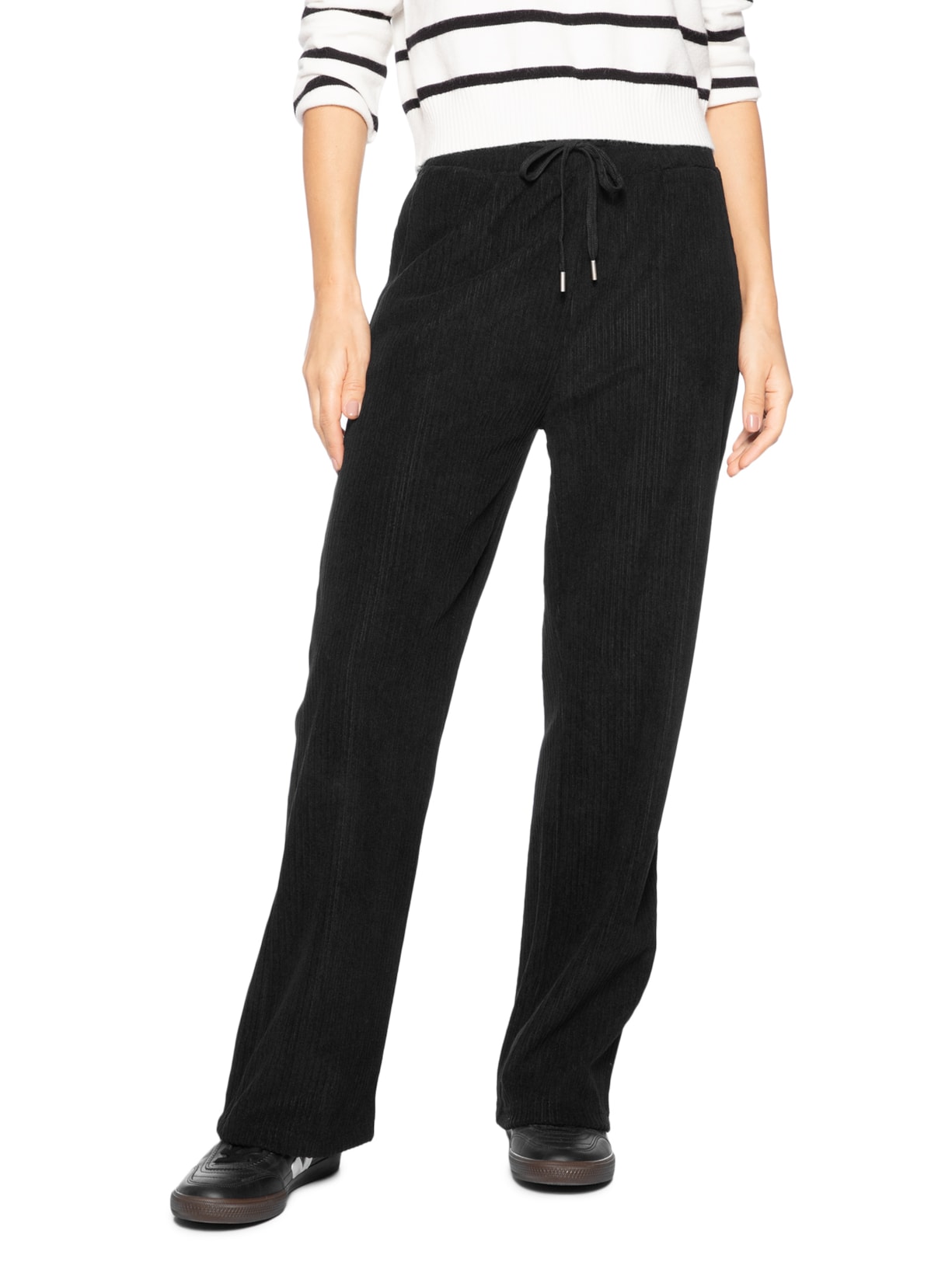 Calça Feminina Reta Canelada Aveludada Preto Basiq