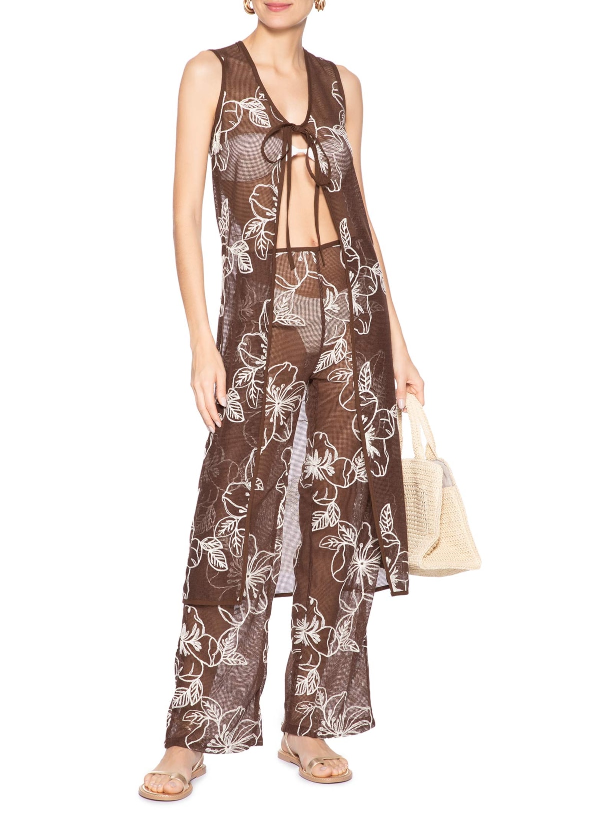 Calça Feminina Reta Cintura Alta Marrom '2Essential