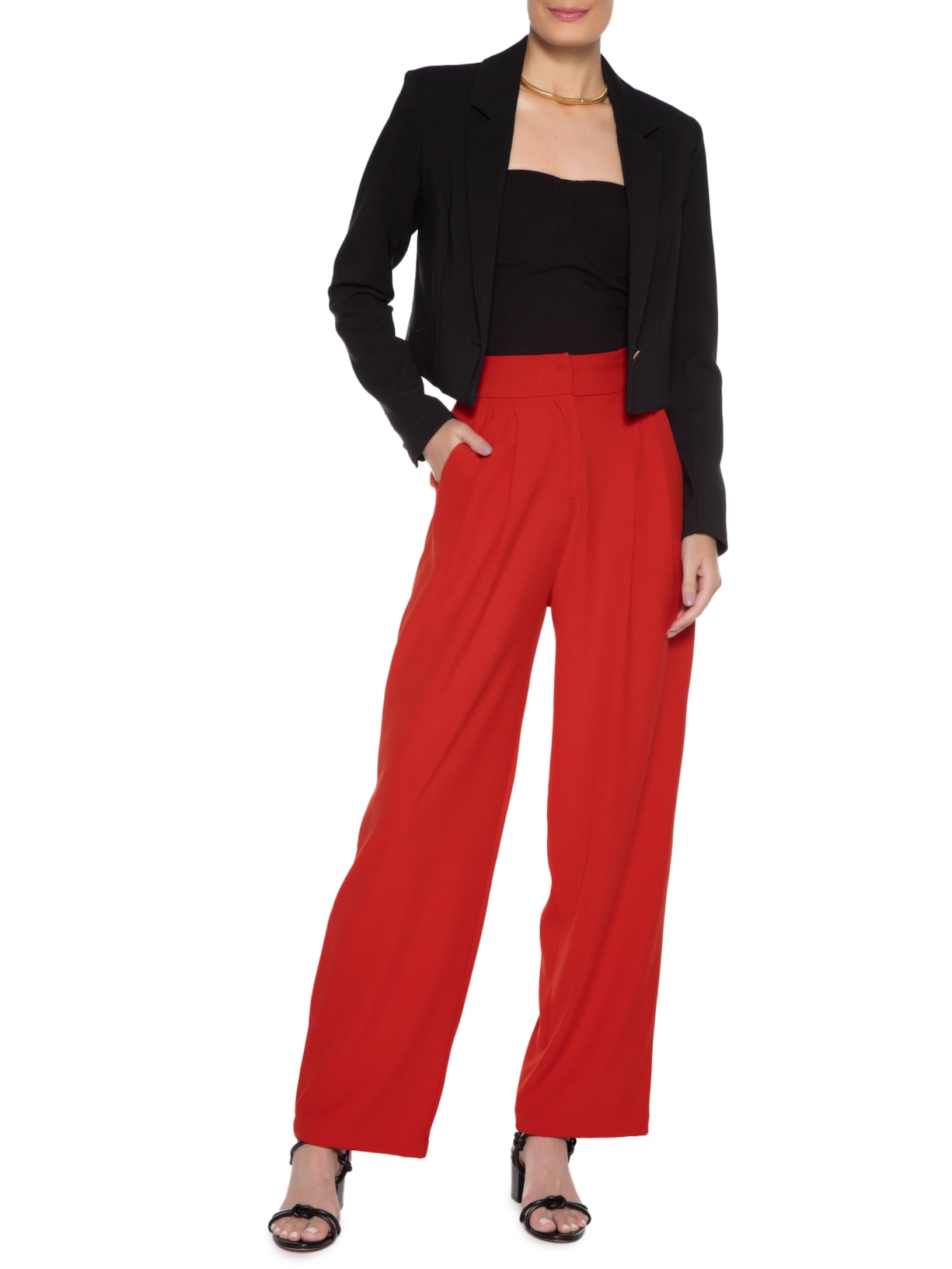 Calça Feminina Reta Cintura Alta Vermelho '2Essential