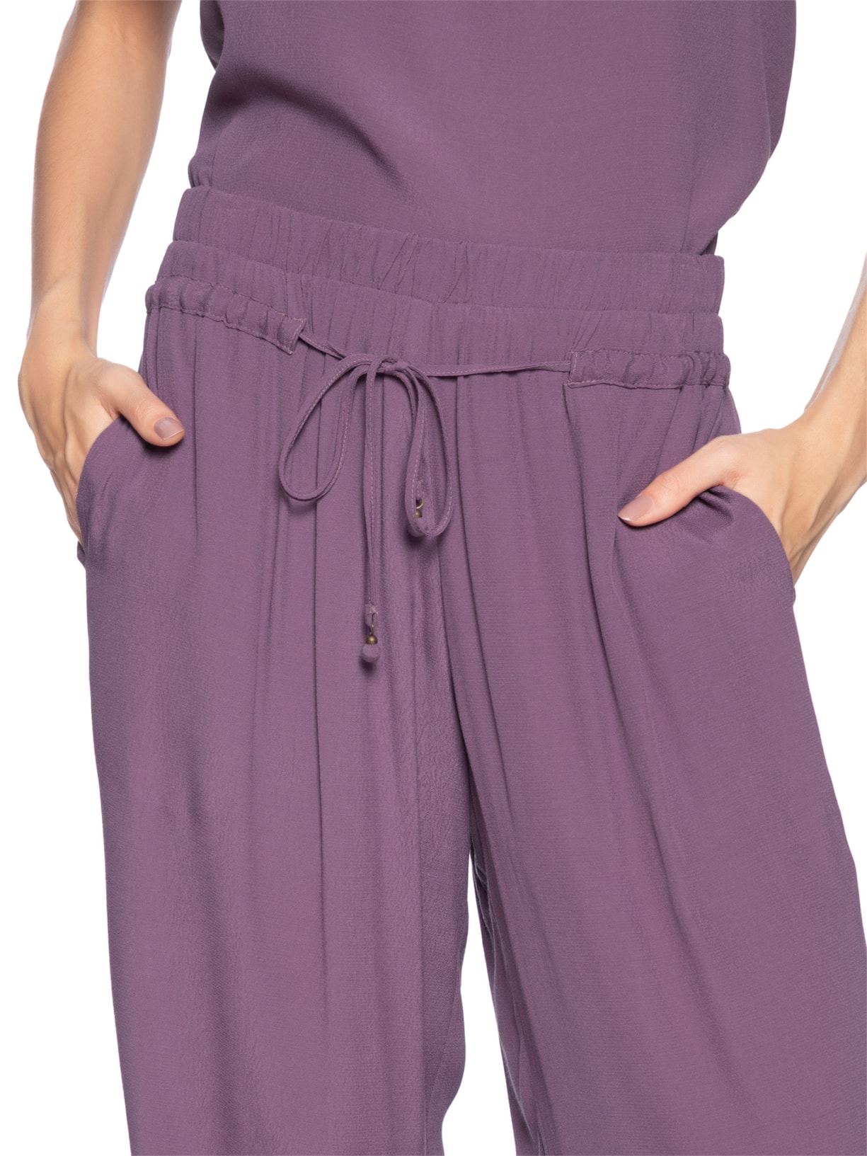 Calça Feminina Reta Cintura Elástico Roxo Maria Filó