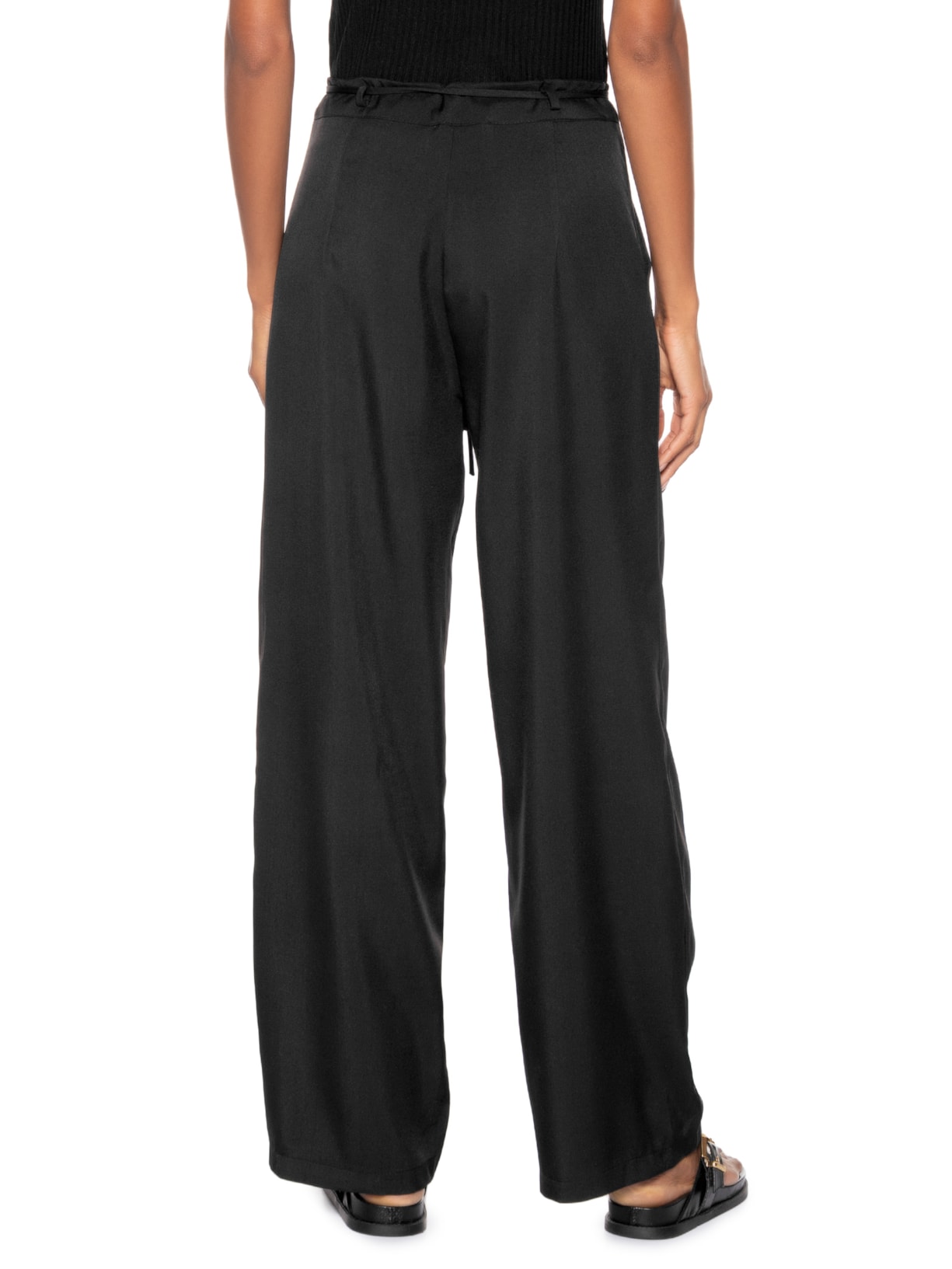 Calça Feminina Reta Com Amarração Preto Basiq