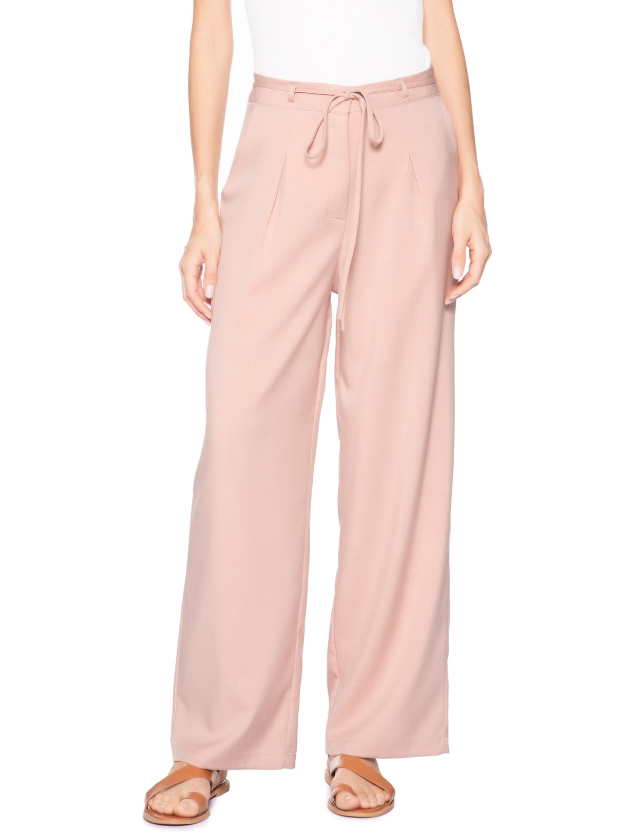 Calça Feminina Reta Com Amarração Rosa Basiq