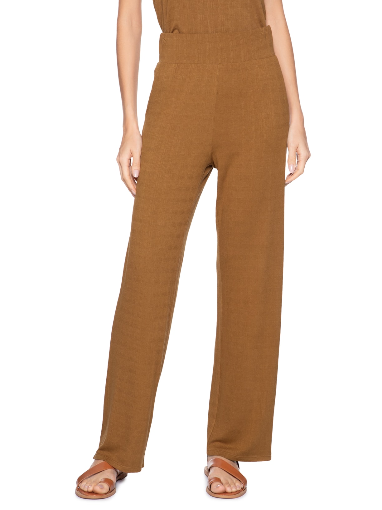 Calça Feminina Reta Com Bolso Bege Basiq