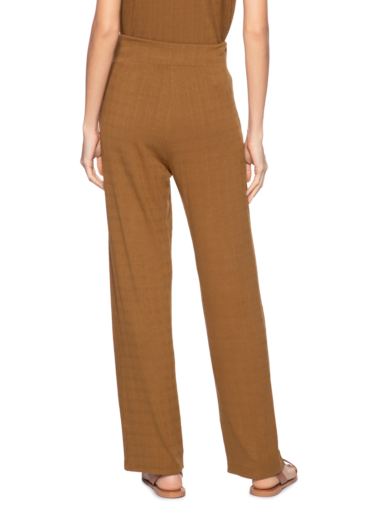 Calça Feminina Reta Com Bolso Bege Basiq