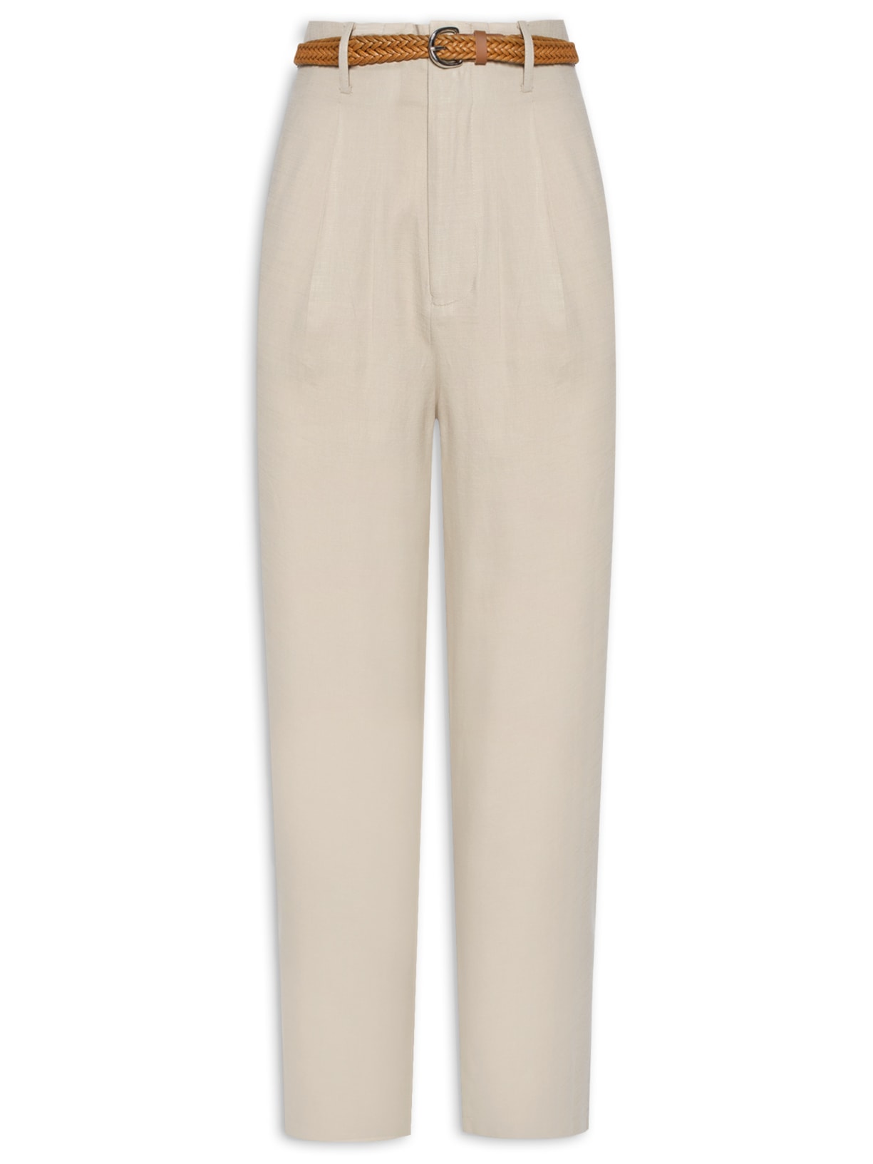Calça Feminina Reta Com Cinto - Bege