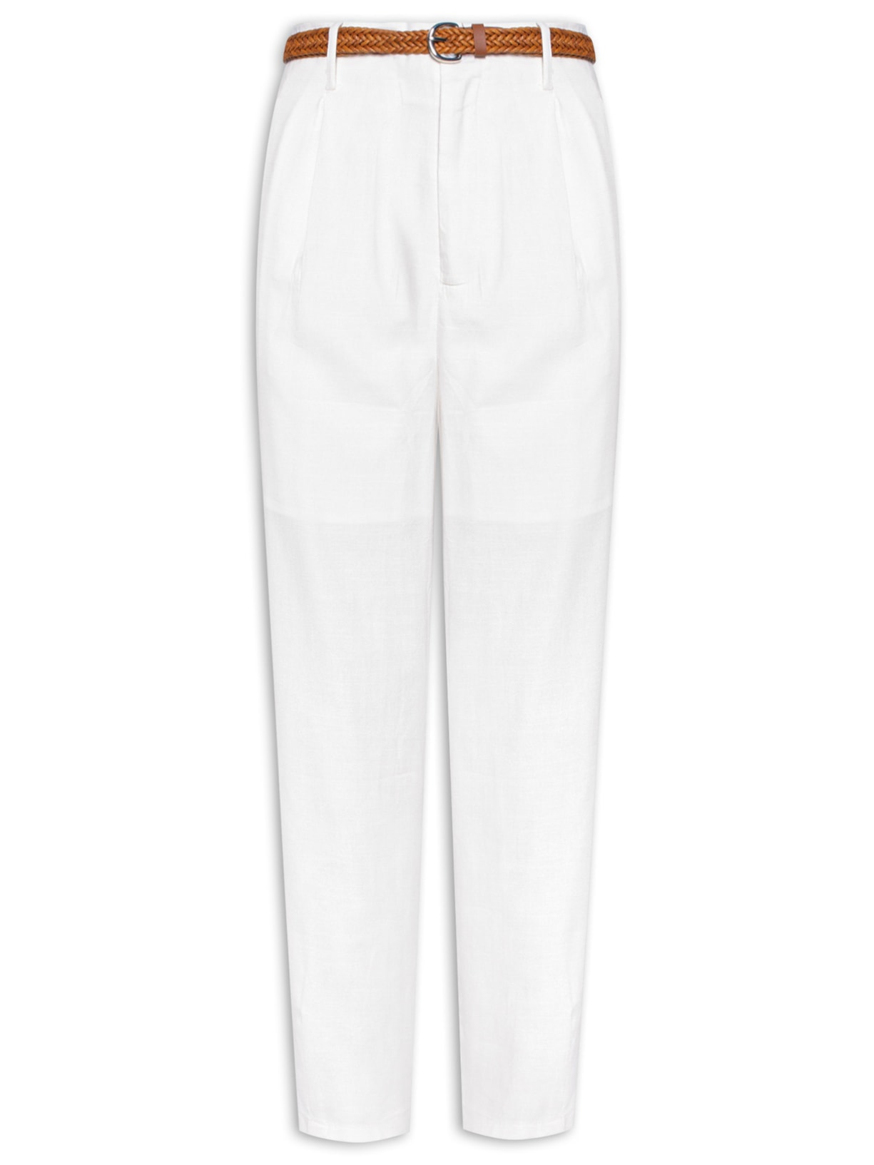 Calça Feminina Reta Com Cinto - Branco