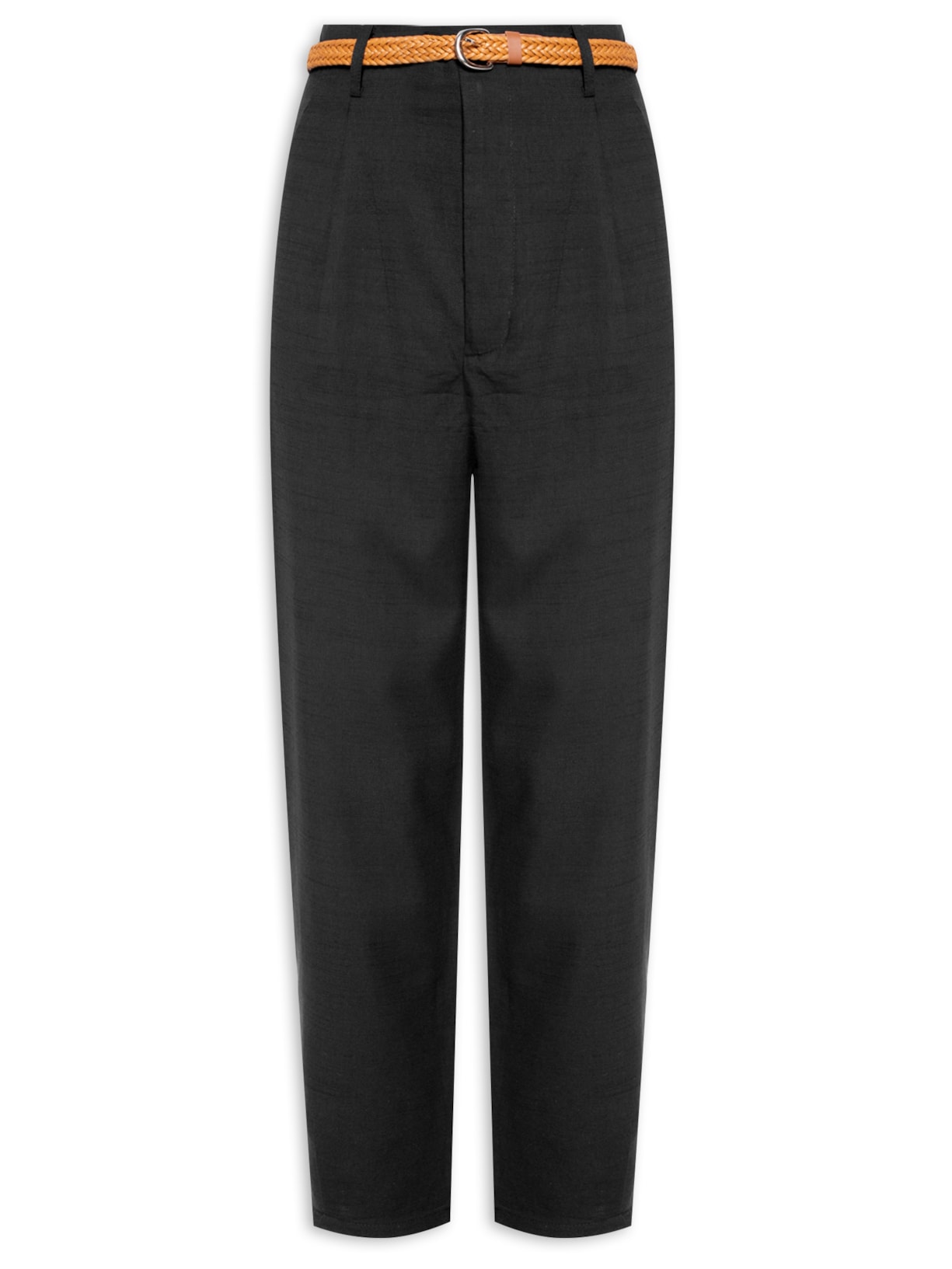 Calça Feminina Reta Com Cinto - Preto