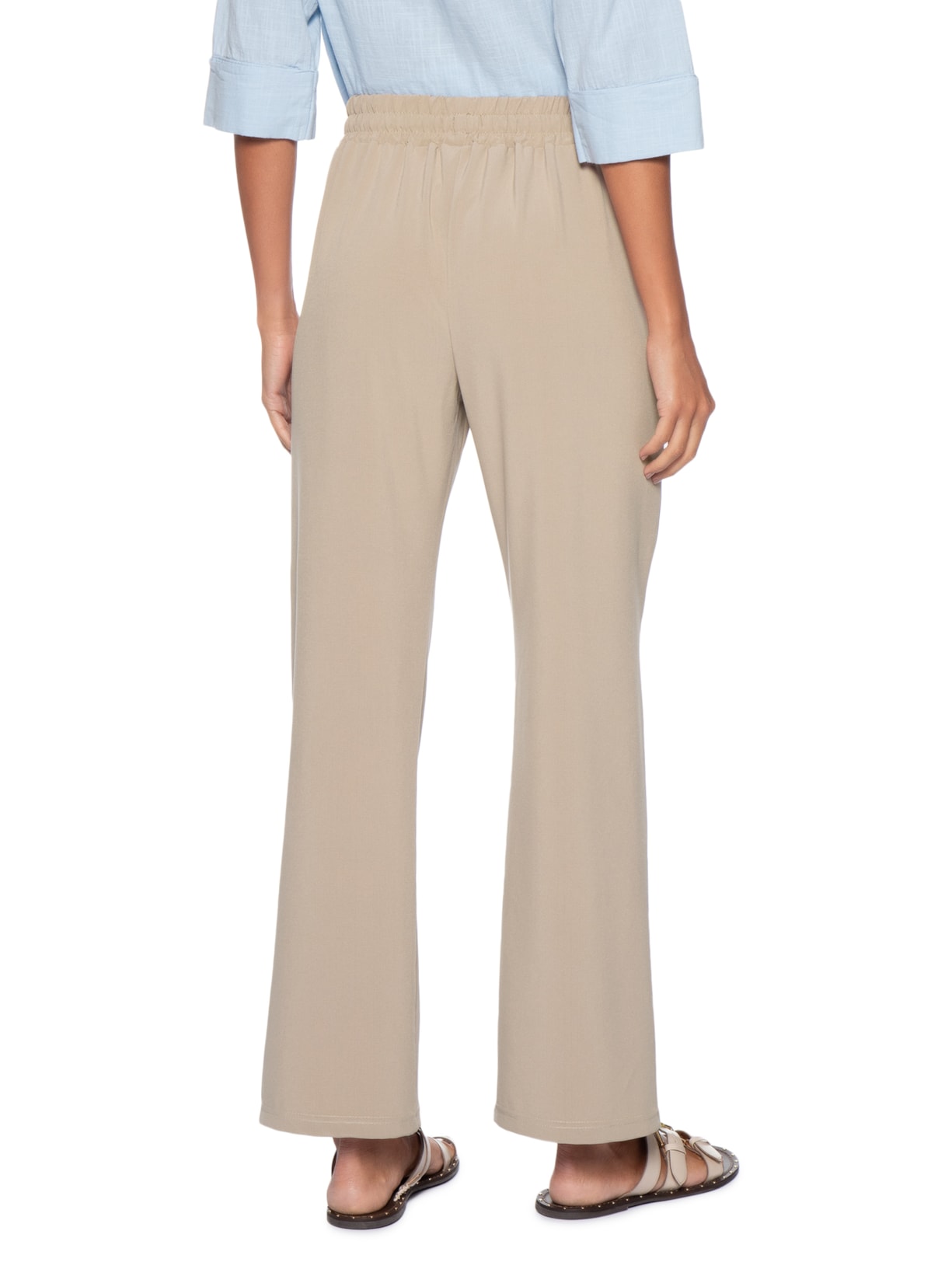 Calça Feminina Reta Com Cordão Bege Basiq