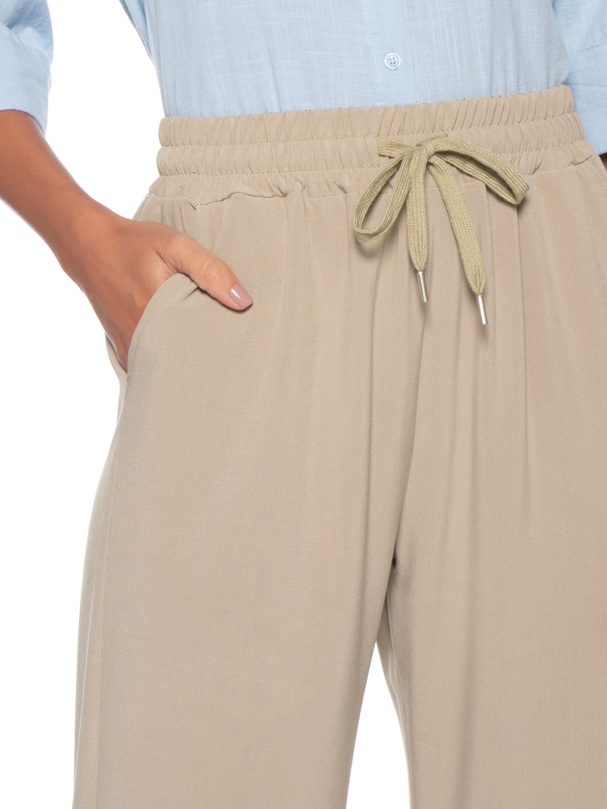 Calça Feminina Reta Com Cordão Bege Basiq