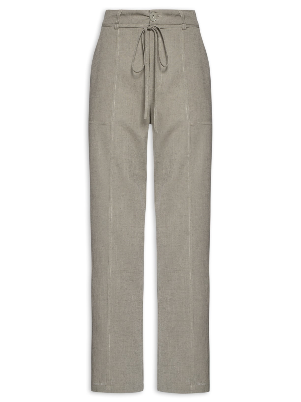 Calça Feminina Reta Com Cordão De Amarração Removível Cinza Market 33