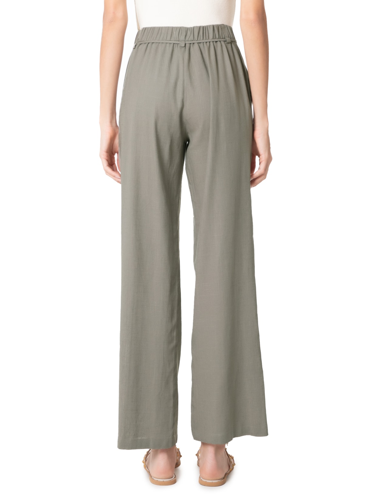 Calça Feminina Reta Com Cordão De Amarração Removível Cinza Market 33