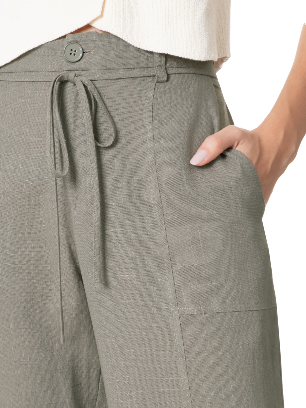 Calça Feminina Reta Com Cordão De Amarração Removível Cinza Market 33