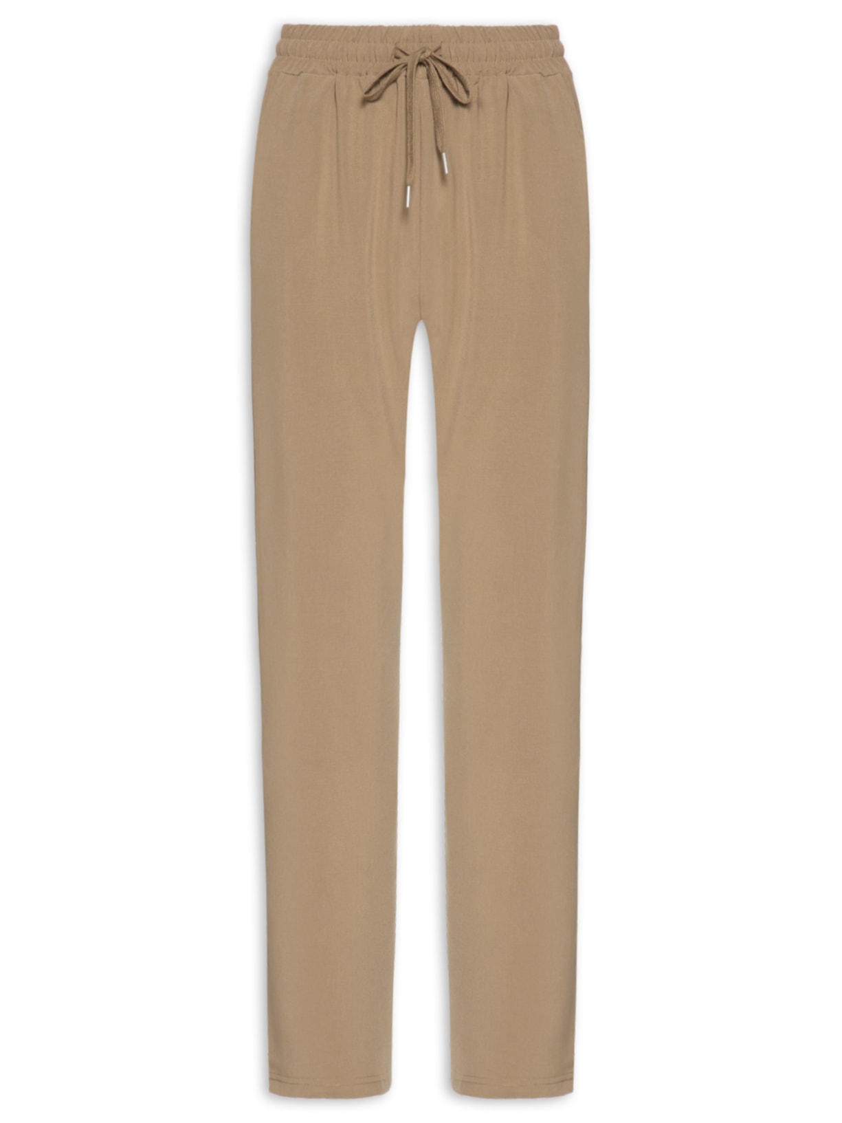 Calça Feminina Reta Com Cordão Marrom Basiq