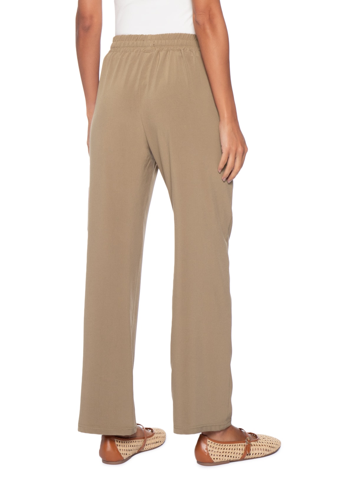 Calça Feminina Reta Com Cordão Marrom Basiq