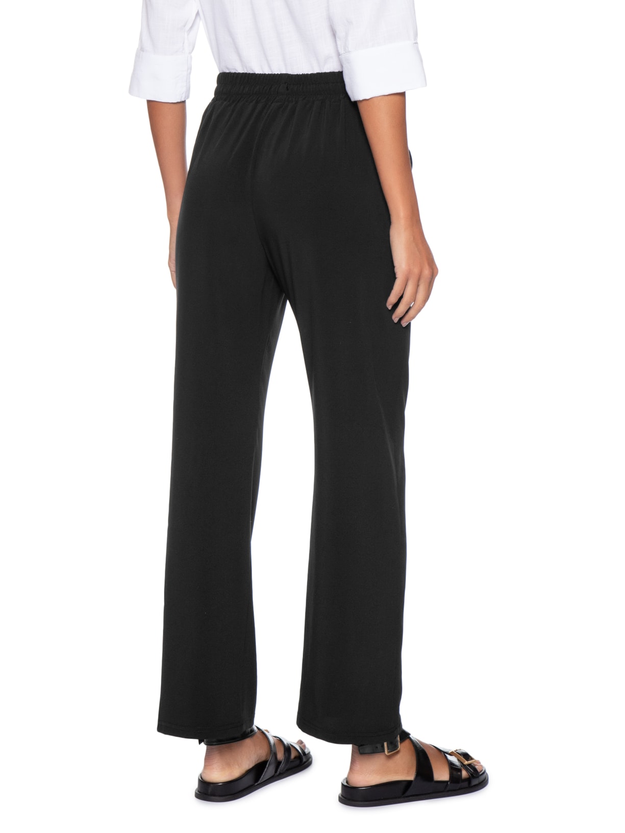 Calça Feminina Reta Com Cordão Preto Basiq