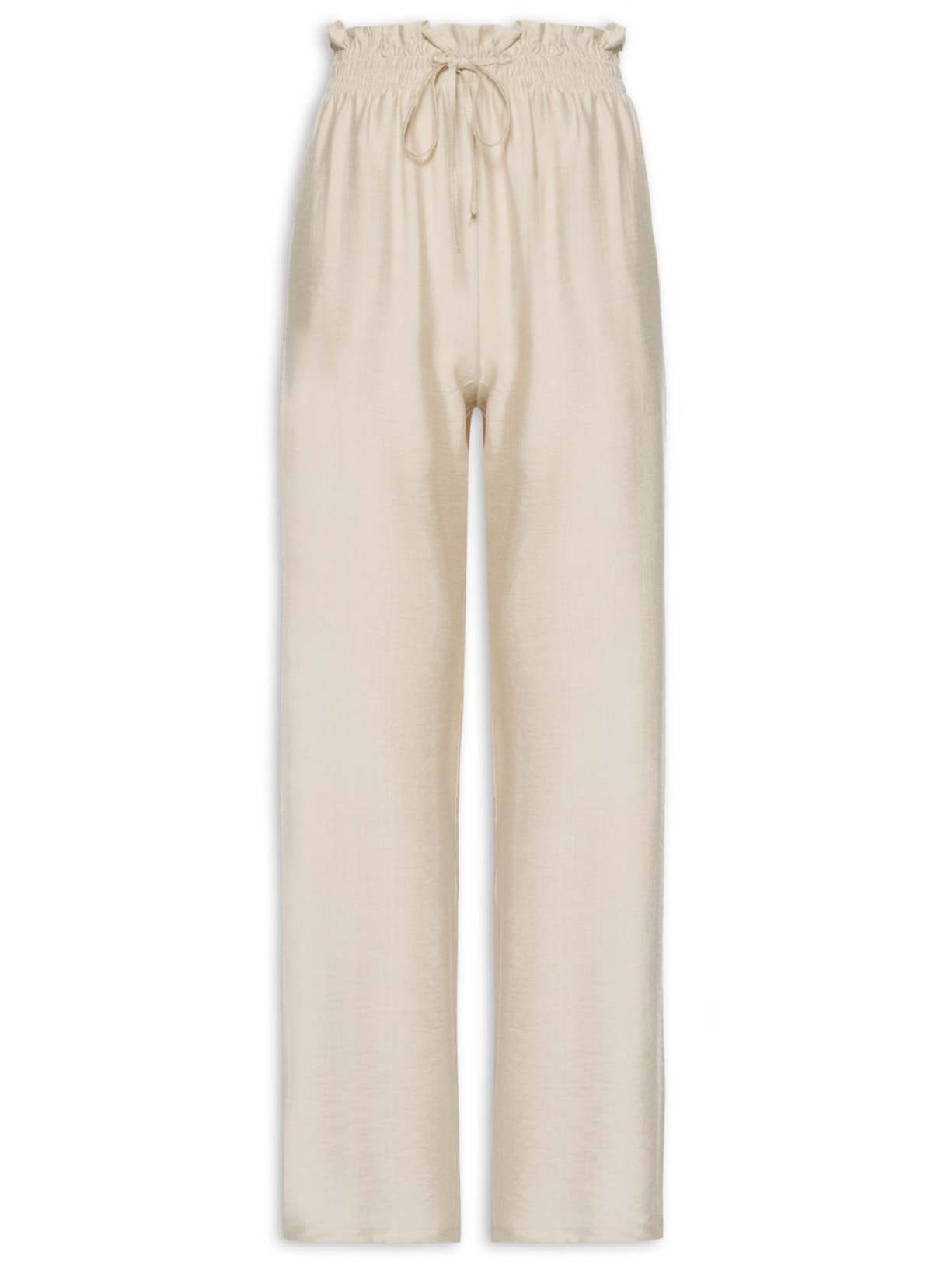 Calça Feminina Reta Com Cós Elástico - Bege