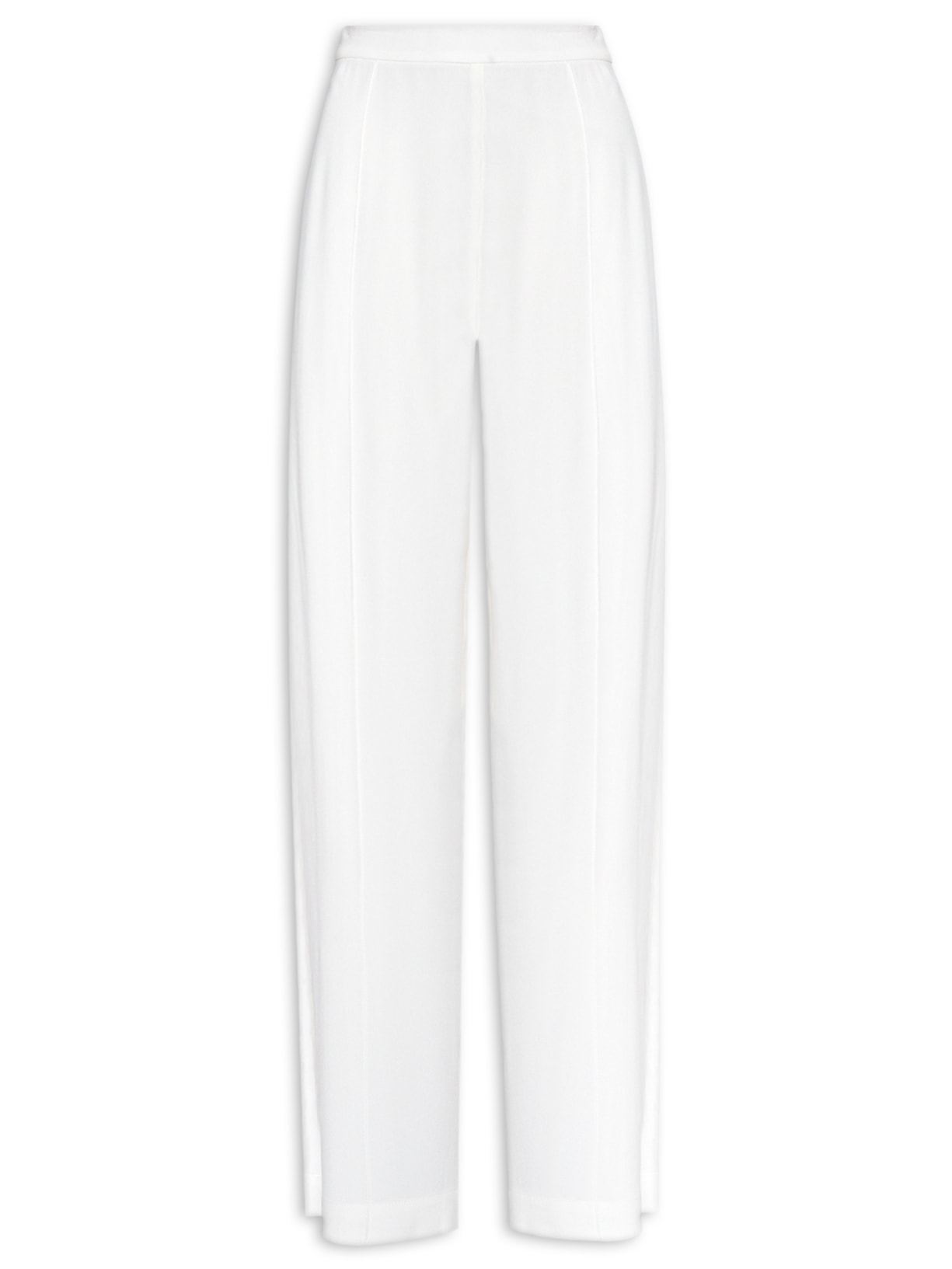 Calça Feminina Reta Com Fendas De Crepe - Branco