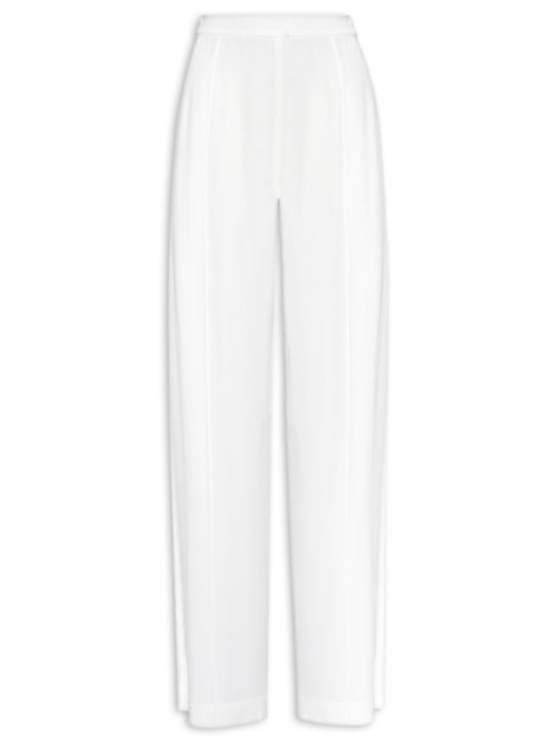 Calça Feminina Reta Com Fendas De Crepe - Branco