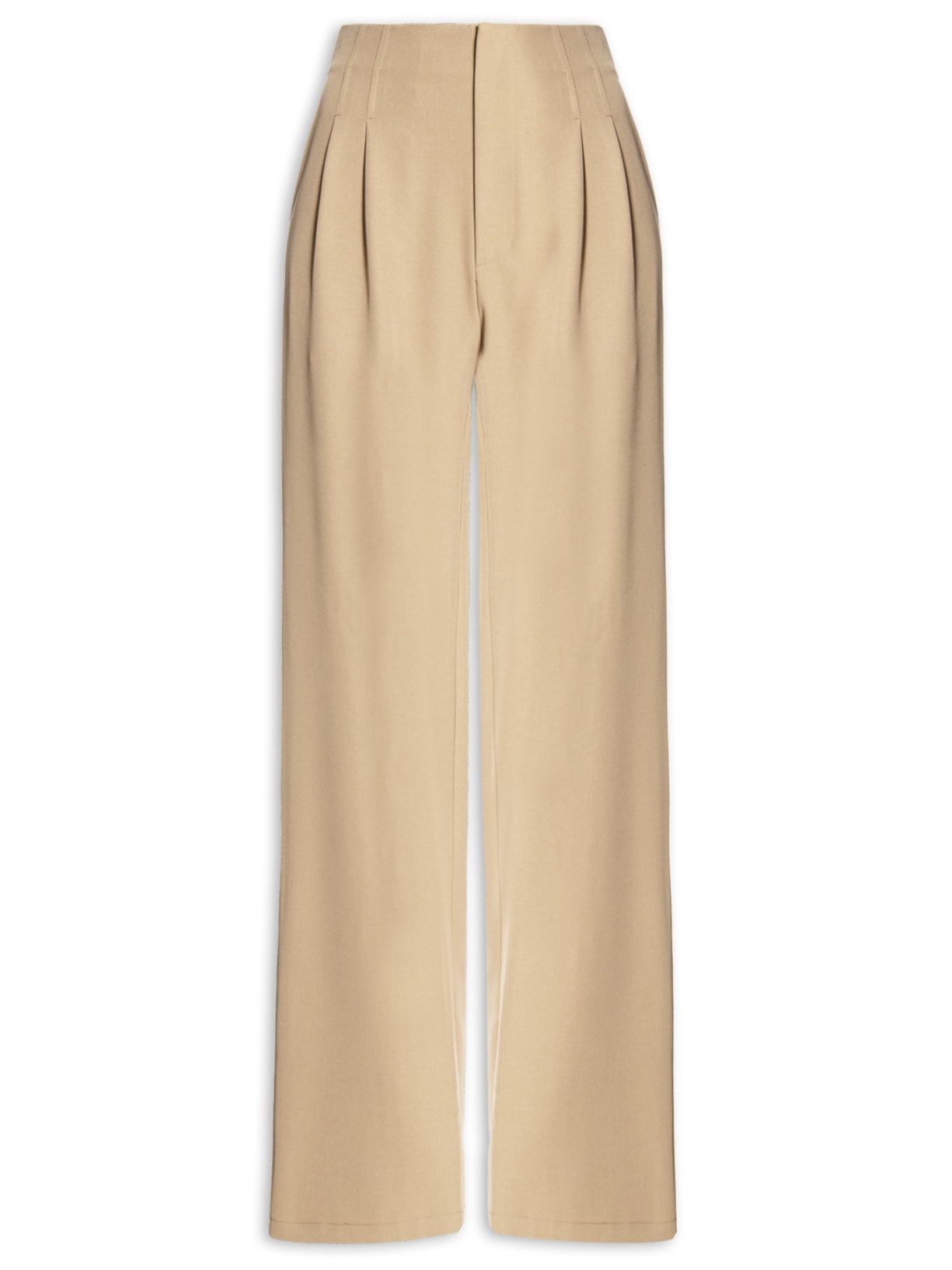 Calça Feminina Reta Com Pregas - Bege