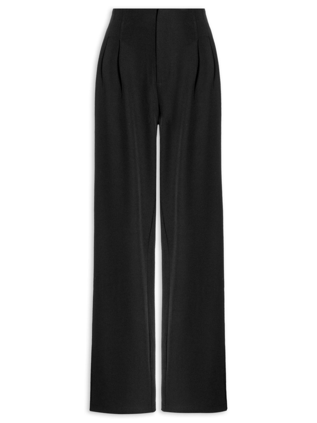 Calça Feminina Reta Com Pregas - Preto