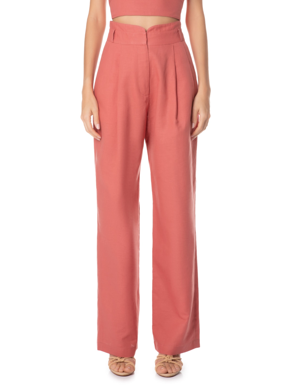 Calça Feminina Reta Com Sobreposição No Cós Rosa Animale