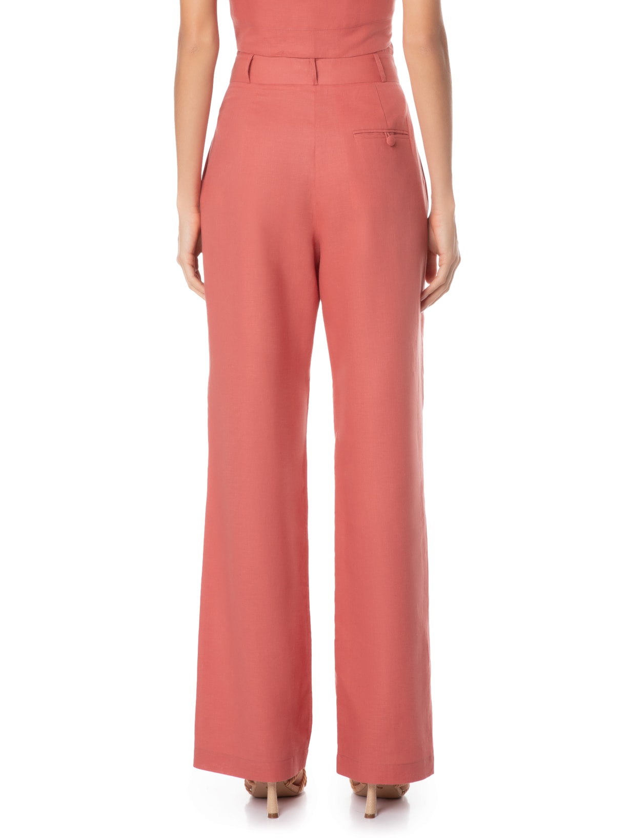 Calça Feminina Reta Com Sobreposição No Cós Rosa Animale