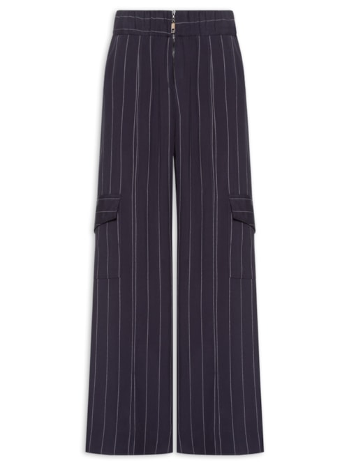 Calça Feminina Reta Cós Largo Fio tinto Navy - Azul