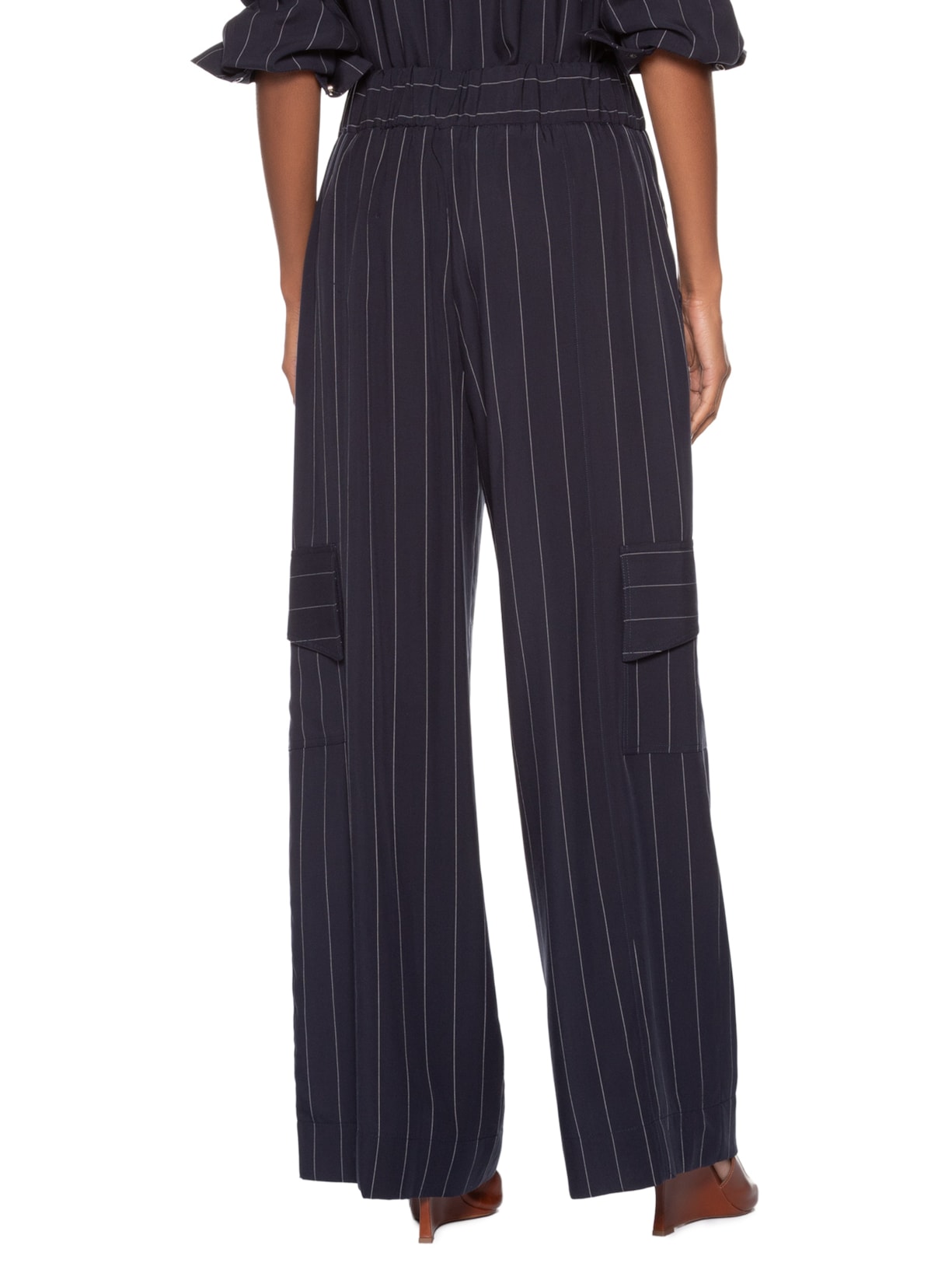 Calça Feminina Reta Cós Largo Fio tinto Navy Azul Animale Jeans