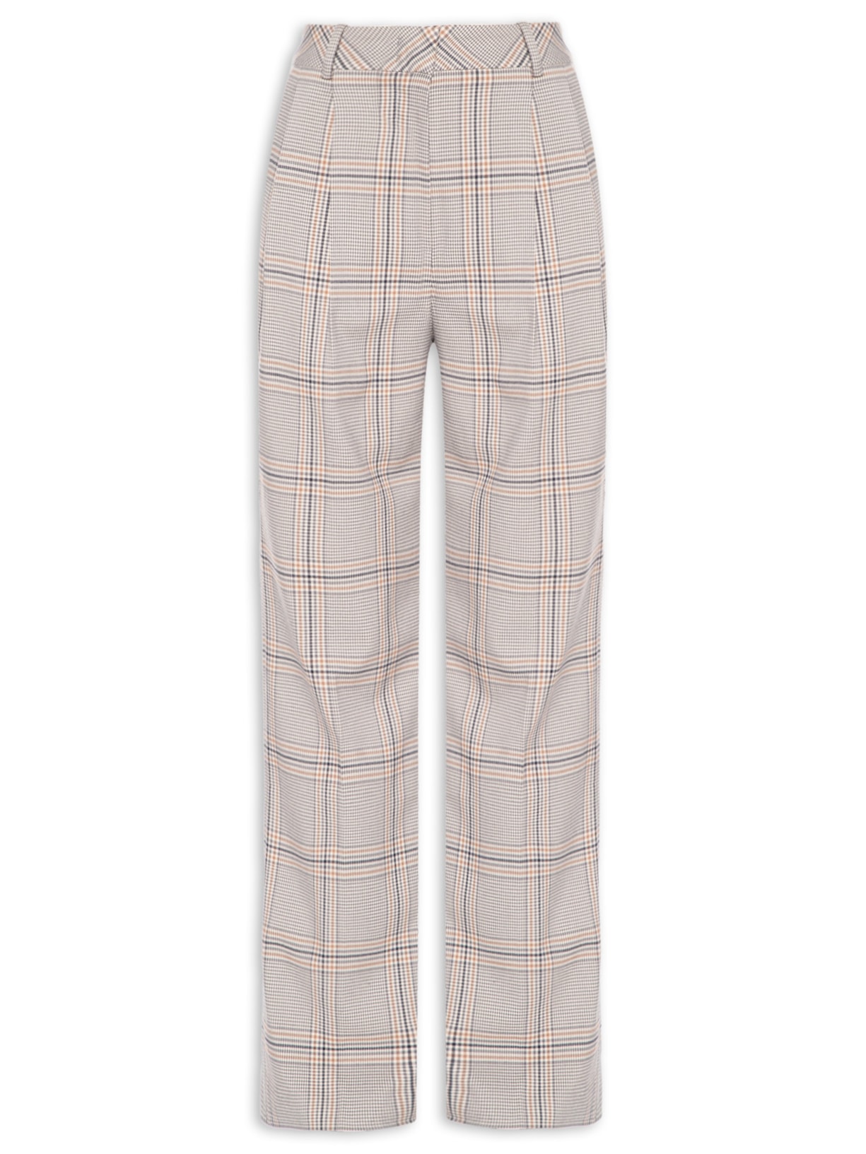 Calça Feminina Reta De Alfaiataria Xadrez - Cinza