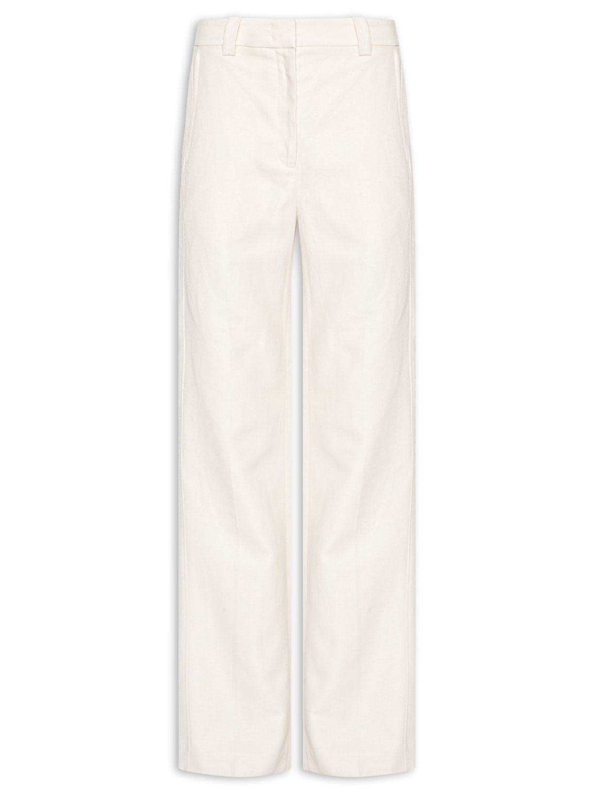 Calça Feminina Reta De Algodão Com Linho Off White Animale
