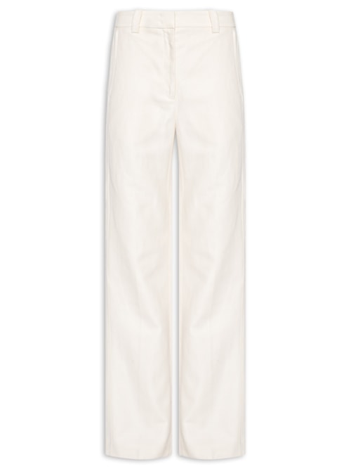 Calça Feminina Reta De Algodão Com Linho - Off White
