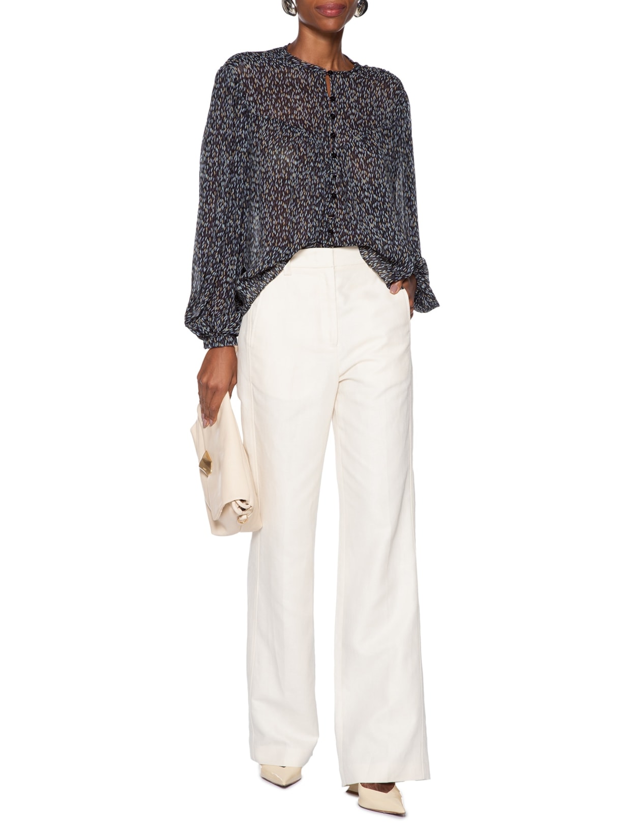 Calça Feminina Reta De Algodão Com Linho Off White Animale