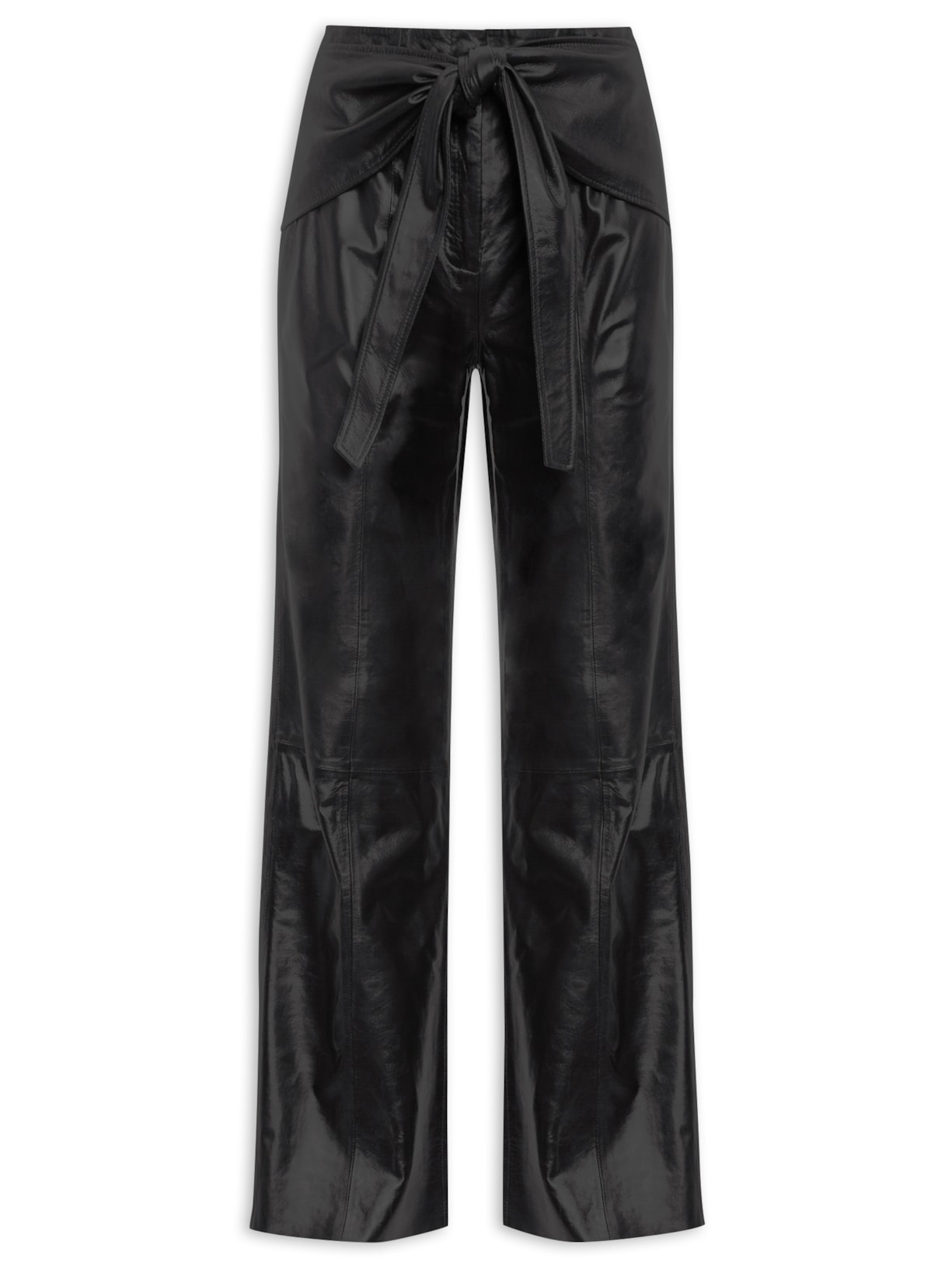 Calça Feminina Reta De Couro - Preto