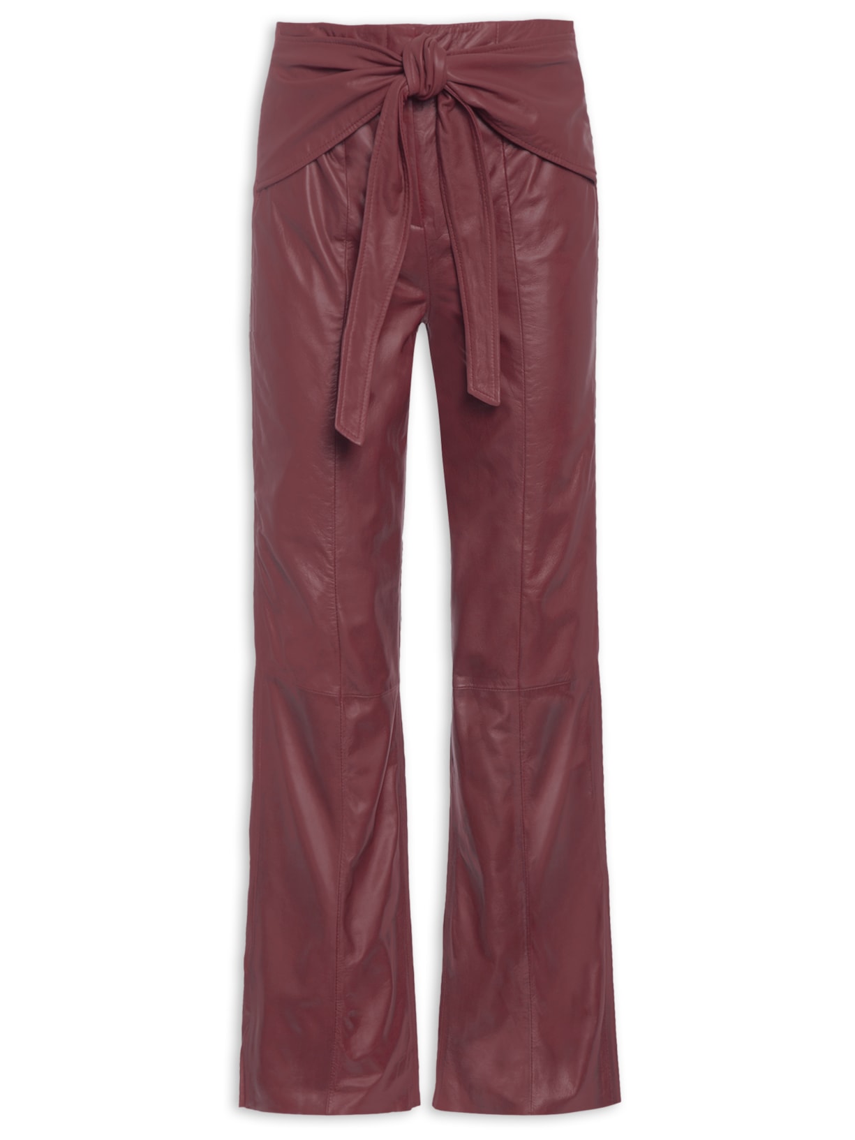 Calça Feminina Reta De Couro - Vinho