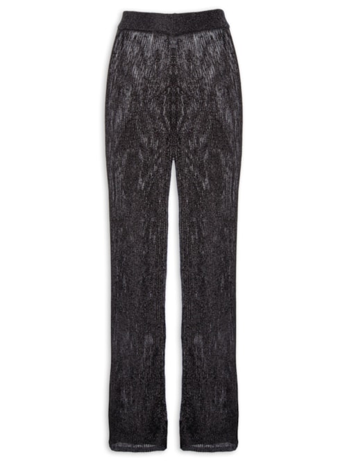 Calça Feminina Reta de Tricot com Transparência – Preto