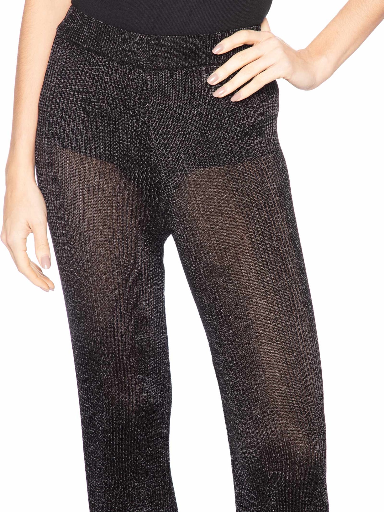 Calça Feminina Reta de Tricot com Transparência – Preto Animale Jeans