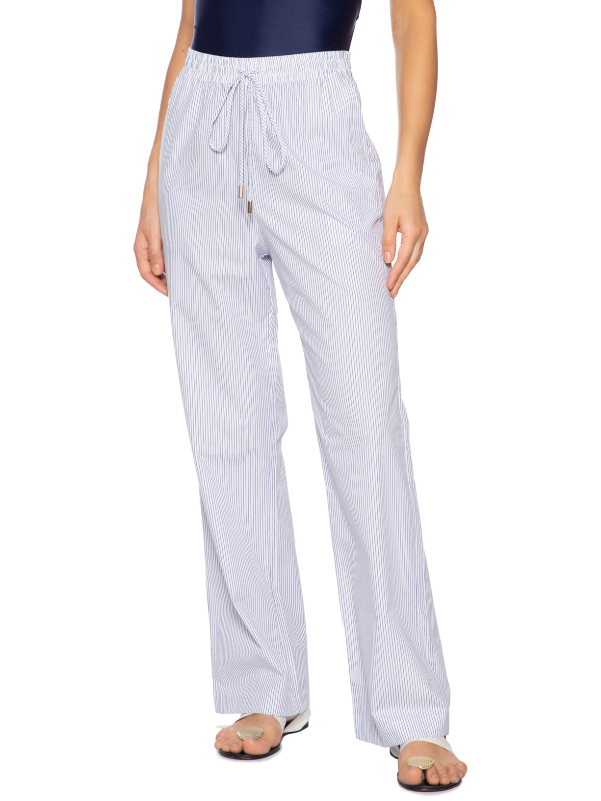Calça Feminina Reta Elástico Azul Lenny Niemeyer