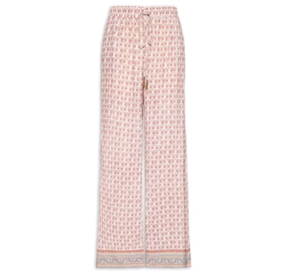 Calça Feminina Reta Elástico Estampa Aster E - Rosa