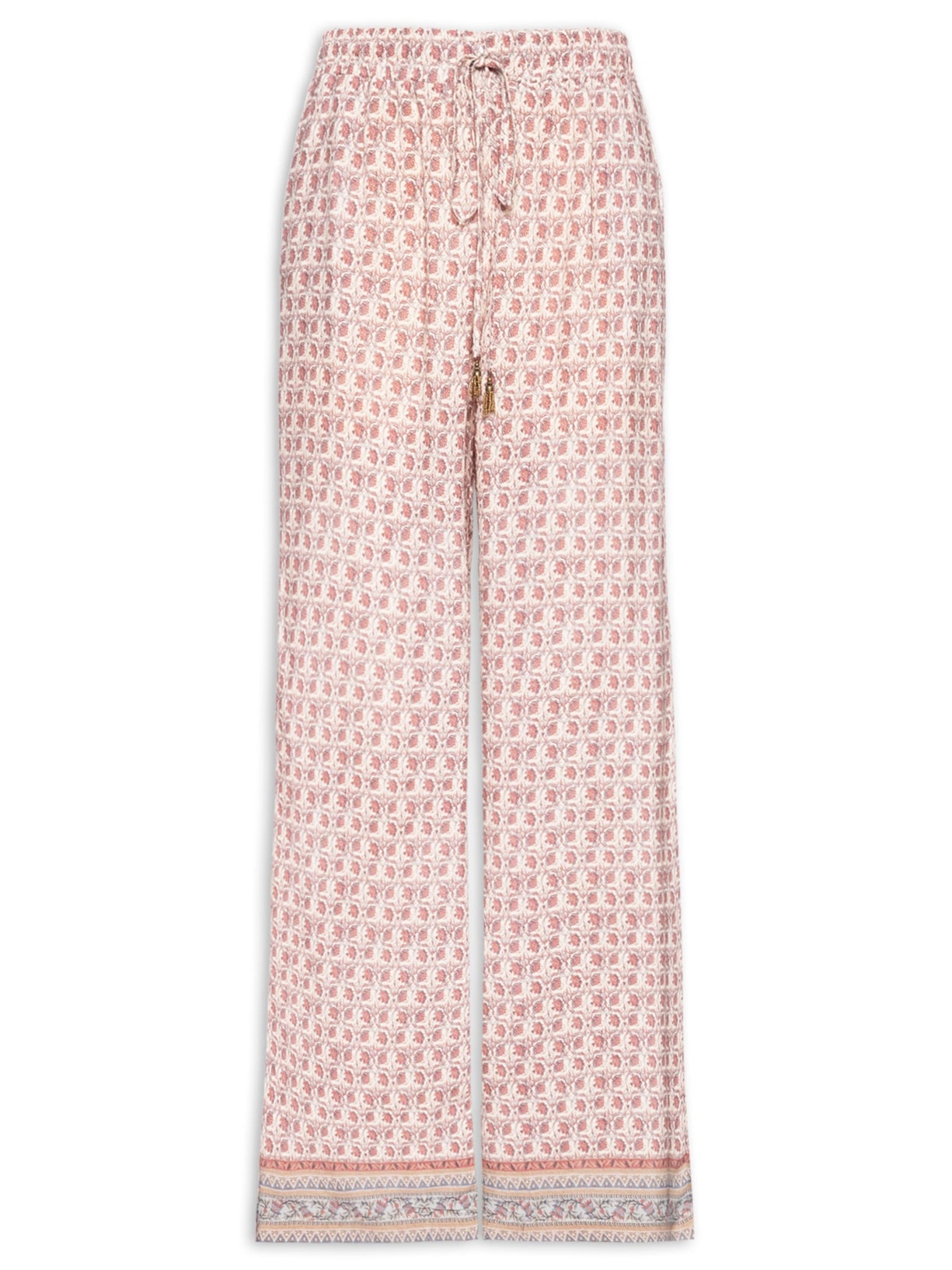 Calça Feminina Reta Elástico Estampa Aster E - Rosa