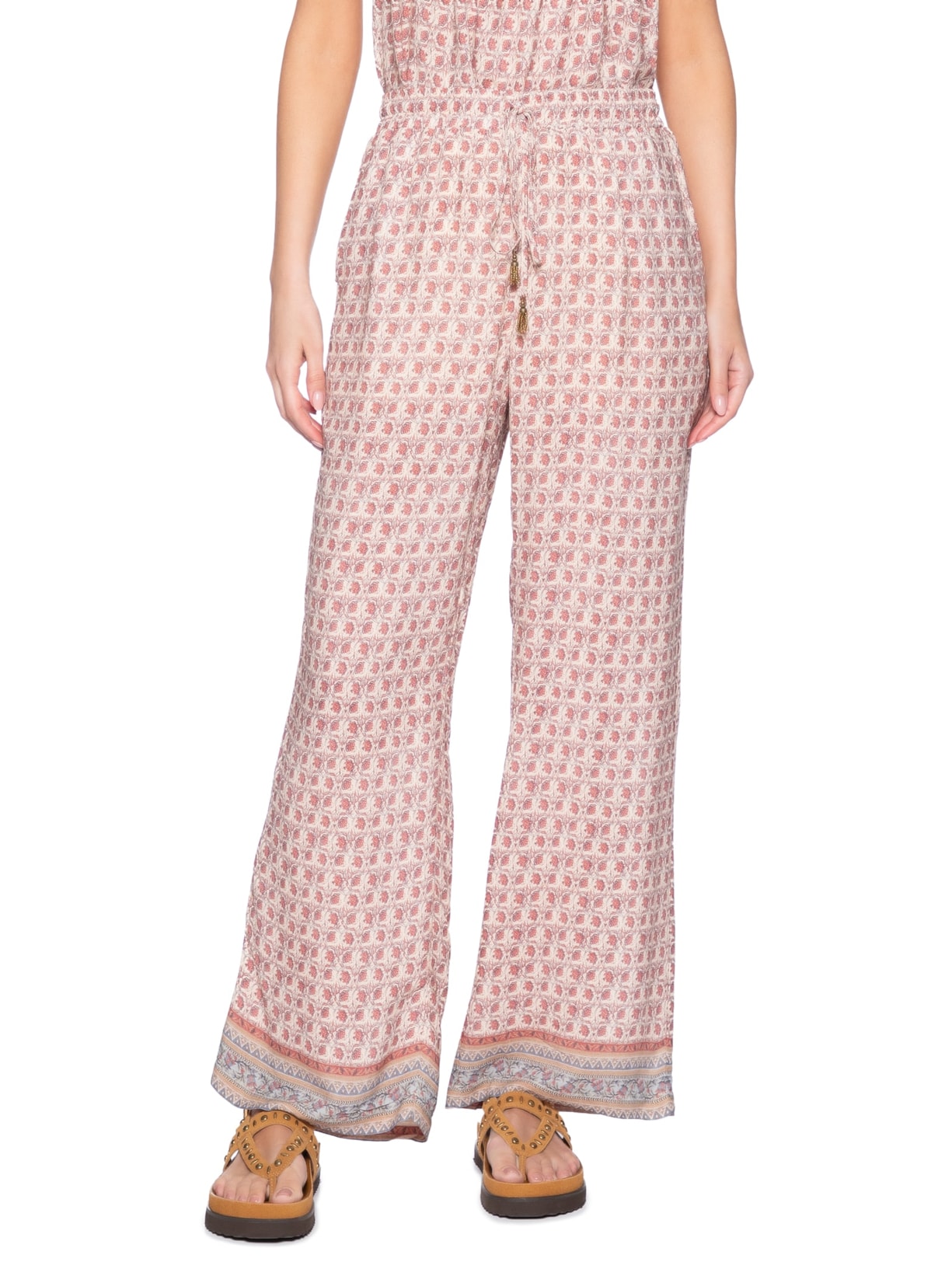 Calça Feminina Reta Elástico Estampa Aster E Rosa Maria Filó