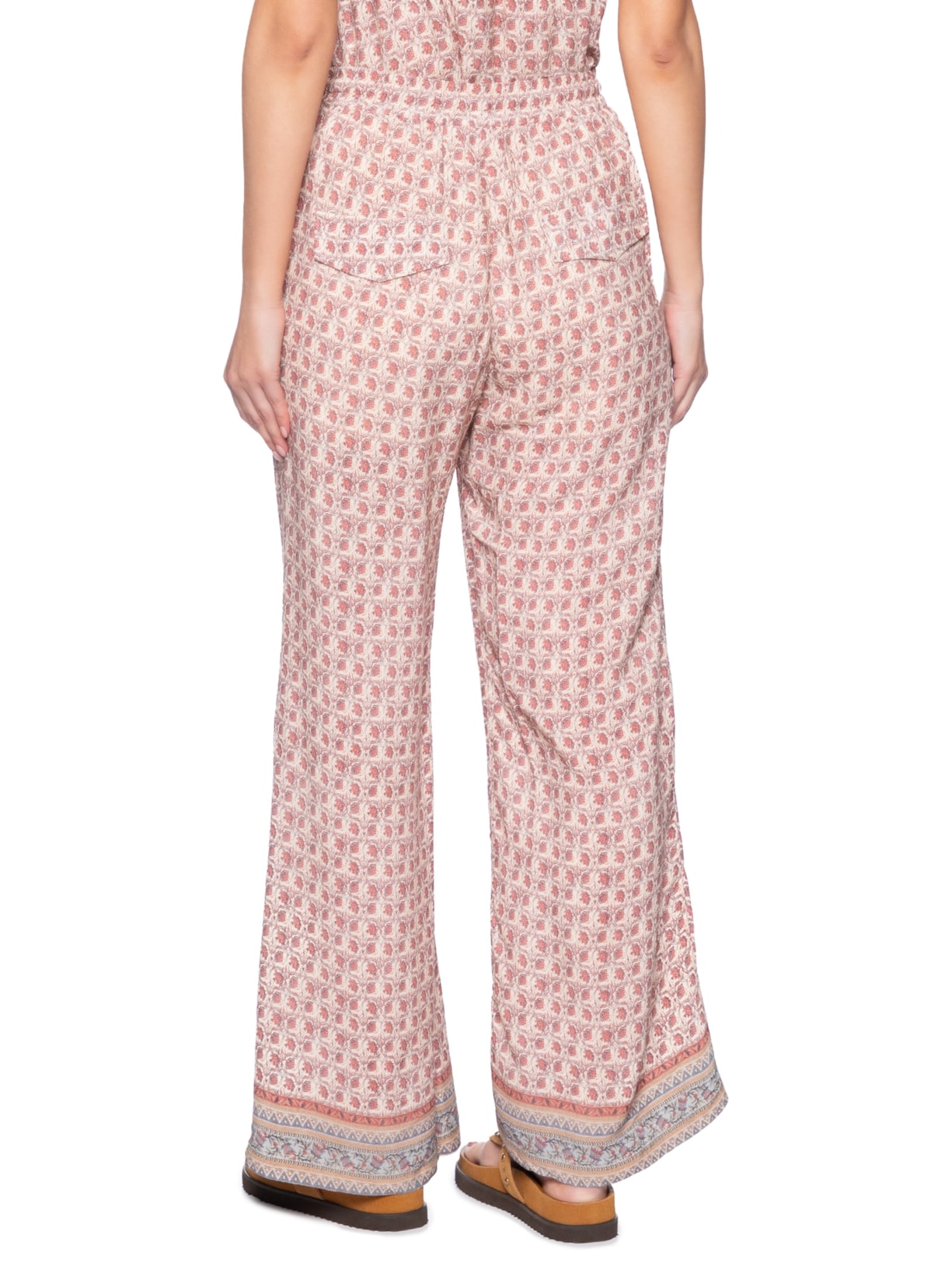 Calça Feminina Reta Elástico Estampa Aster E Rosa Maria Filó