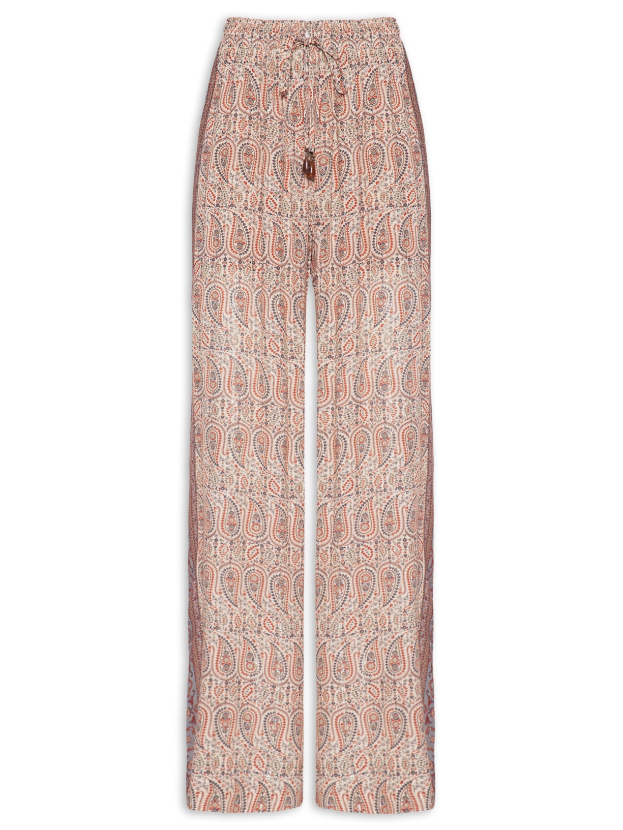 Calça Feminina Reta Elástico Estampa Blink - Bege