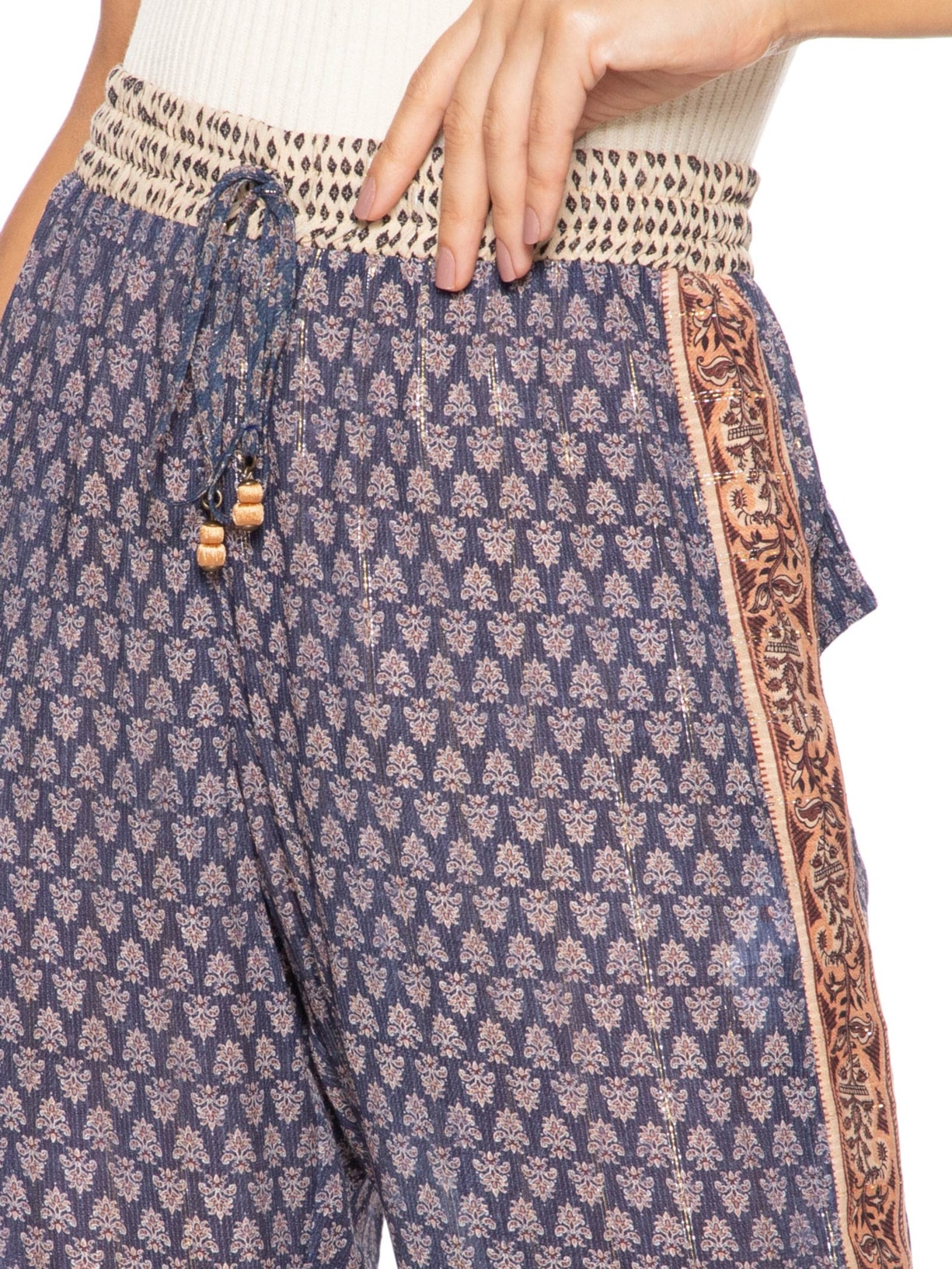 Calça Feminina Reta Elástico Estampa Pailin Azul Maria Filó