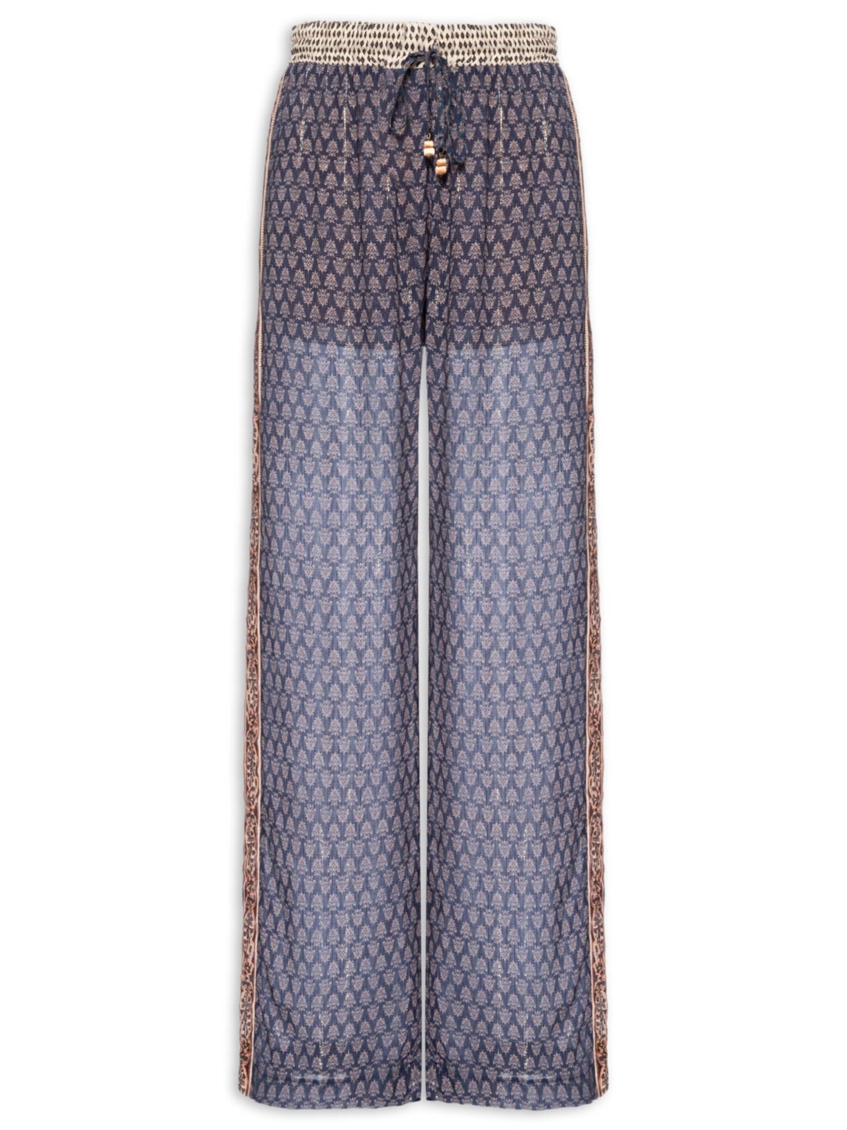 Calça Feminina Reta Elástico Estampa Pailin Azul Maria Filó